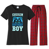 Cousin Of The Birthday Boy Matching Video Gamer Birthday Women's Flannel Pajama Set