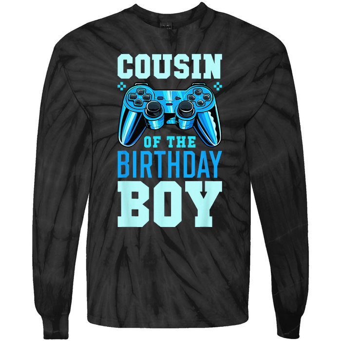 Cousin Of The Birthday Boy Matching Video Gamer Birthday Tie-Dye Long Sleeve Shirt