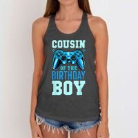 Cousin Of The Birthday Boy Matching Video Gamer Birthday Women's Knotted Racerback Tank