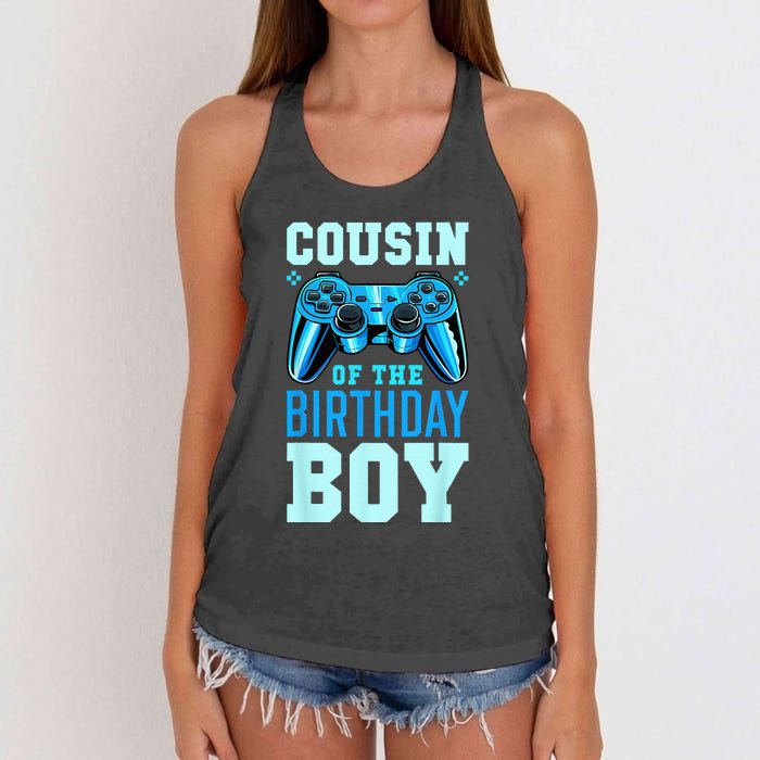 Cousin Of The Birthday Boy Matching Video Gamer Birthday Women's Knotted Racerback Tank