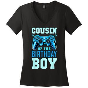 Cousin Of The Birthday Boy Matching Video Gamer Birthday Women's V-Neck T-Shirt