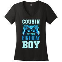 Cousin Of The Birthday Boy Matching Video Gamer Birthday Women's V-Neck T-Shirt