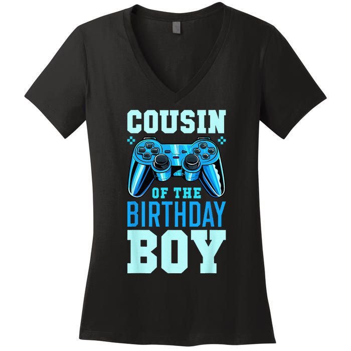 Cousin Of The Birthday Boy Matching Video Gamer Birthday Women's V-Neck T-Shirt