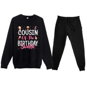 Cousin Of The Birthday Sweetie Girl Ice Cream Theme Party Premium Crewneck Sweatsuit Set