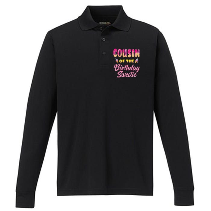 Cousin Of The Birthday Sweetie Ice Cream Birthday Performance Long Sleeve Polo