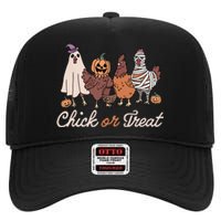 Chick Or Treat Halloween Witch Spooky Chicken High Crown Mesh Back Trucker Hat