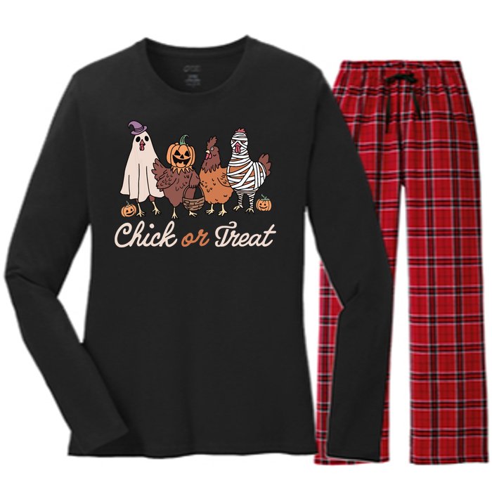 Chick Or Treat Halloween Witch Spooky Chicken Women's Long Sleeve Flannel Pajama Set 