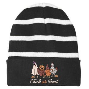 Chick Or Treat Halloween Witch Spooky Chicken Striped Beanie with Solid Band