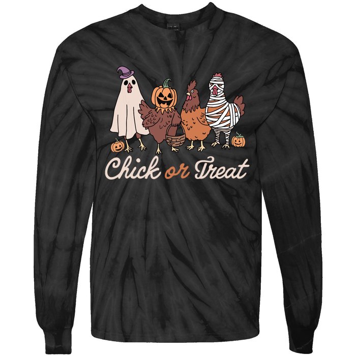 Chick Or Treat Halloween Witch Spooky Chicken Tie-Dye Long Sleeve Shirt