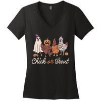 Chick Or Treat Halloween Witch Spooky Chicken Women's V-Neck T-Shirt