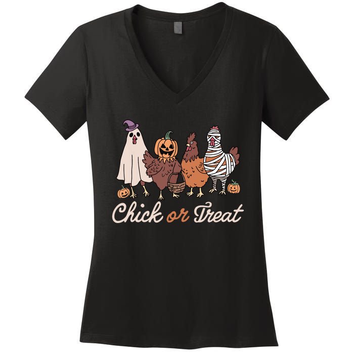 Chick Or Treat Halloween Witch Spooky Chicken Women's V-Neck T-Shirt