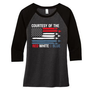 Courtesy Of The Red White And Blue Women's Tri-Blend 3/4-Sleeve Raglan Shirt