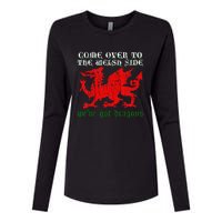 Come Over To The Welsh Side Red Dragon Flag Of Wales Rugby Womens Cotton Relaxed Long Sleeve T-Shirt