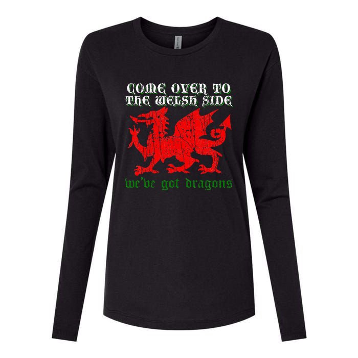 Come Over To The Welsh Side Red Dragon Flag Of Wales Rugby Womens Cotton Relaxed Long Sleeve T-Shirt