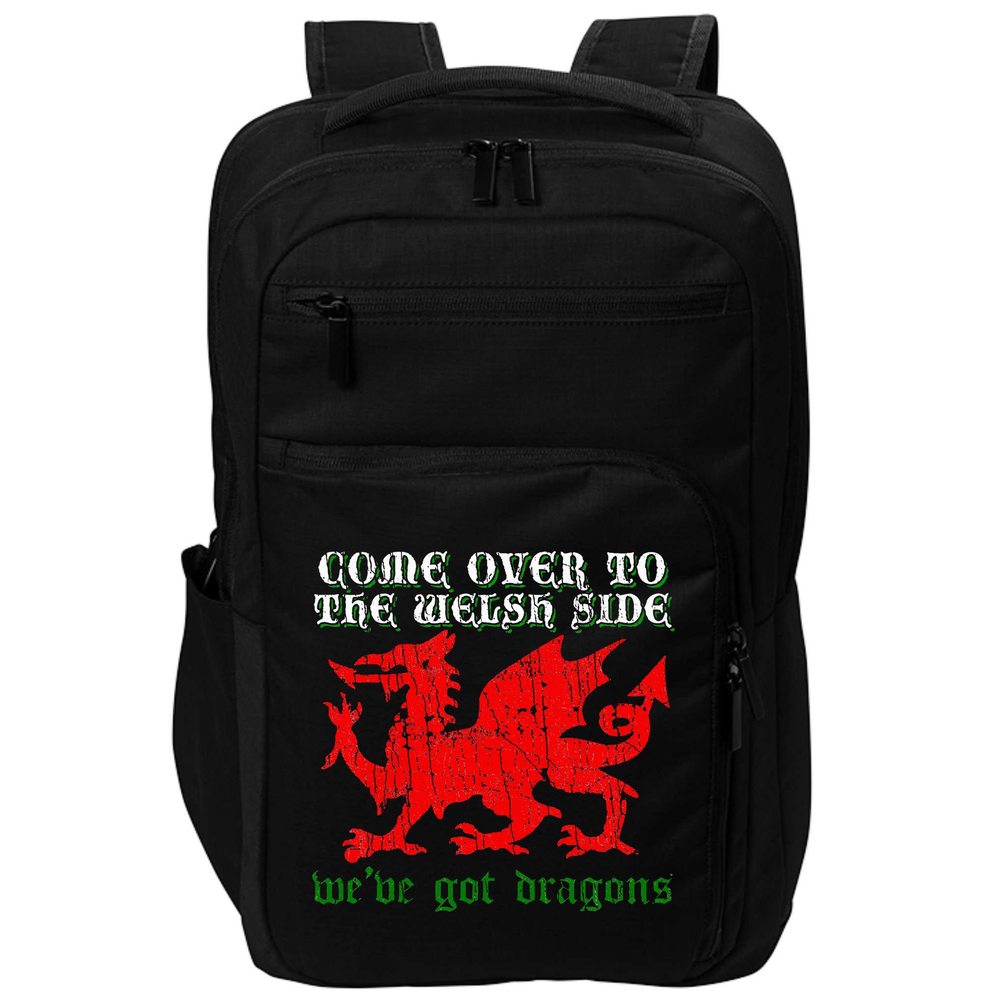 Come Over To The Welsh Side Red Dragon Flag Of Wales Rugby Impact Tech Backpack