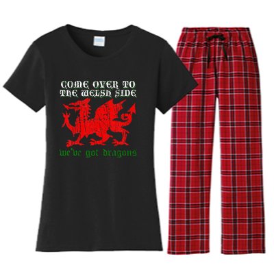 Come Over To The Welsh Side Red Dragon Flag Of Wales Rugby Women's Flannel Pajama Set