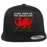 Come Over To The Welsh Side Red Dragon Flag Of Wales Rugby Flat Bill Trucker Hat