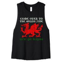 Come Over To The Welsh Side Red Dragon Flag Of Wales Rugby Women's Racerback Cropped Tank