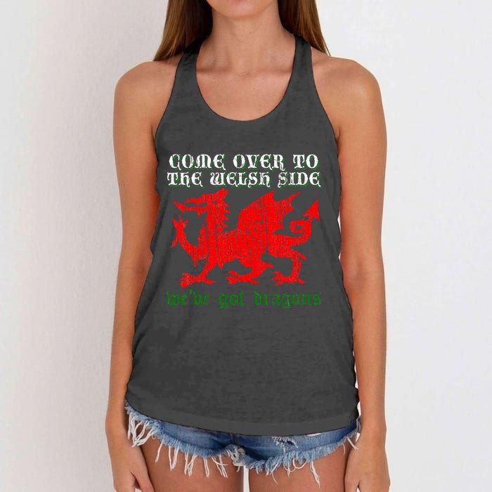 Come Over To The Welsh Side Red Dragon Flag Of Wales Rugby Women's Knotted Racerback Tank