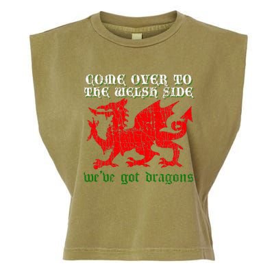 Come Over To The Welsh Side Red Dragon Flag Of Wales Rugby Garment-Dyed Women's Muscle Tee