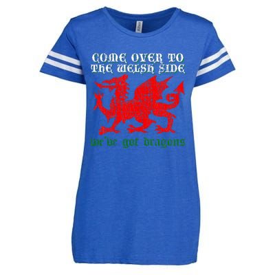 Come Over To The Welsh Side Red Dragon Flag Of Wales Rugby Enza Ladies Jersey Football T-Shirt