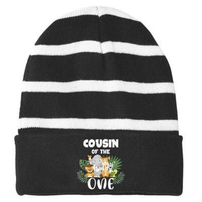 Cousin Of The Wild One 1st Birthday Safari Family Matching Striped Beanie with Solid Band