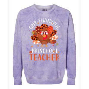 Cute One Thankful Pre School Teacher Thanksgiving Turkey Colorblast Crewneck Sweatshirt