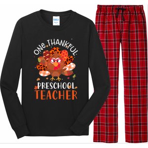 Cute One Thankful Pre School Teacher Thanksgiving Turkey Long Sleeve Pajama Set