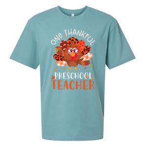 Cute One Thankful Pre School Teacher Thanksgiving Turkey Sueded Cloud Jersey T-Shirt