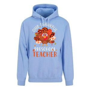 Cute One Thankful Pre School Teacher Thanksgiving Turkey Unisex Surf Hoodie