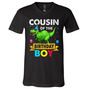 Cousin of the Birthday Dinosaur Saurus Family Matching V-Neck T-Shirt