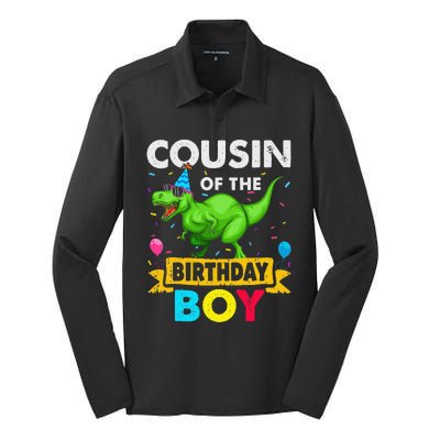 Cousin of the Birthday Dinosaur Saurus Family Matching Silk Touch Performance Long Sleeve Polo