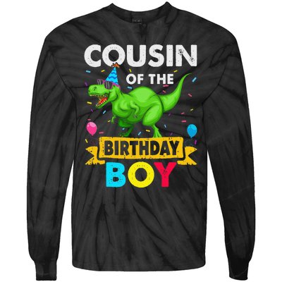 Cousin of the Birthday Dinosaur Saurus Family Matching Tie-Dye Long Sleeve Shirt