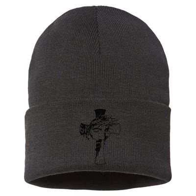 Crown Of Thorns Cross Reflection Jesus Christ Easter Sustainable Knit Beanie