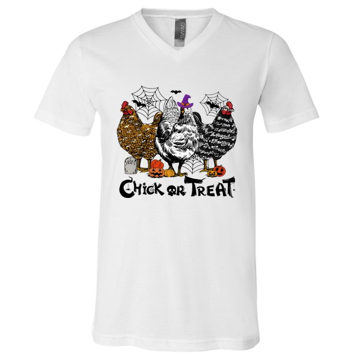 Chick Or Treat Halloween Spooky Chicken V-Neck T-Shirt