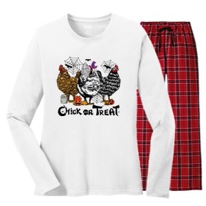 Chick Or Treat Halloween Spooky Chicken Women's Long Sleeve Flannel Pajama Set 