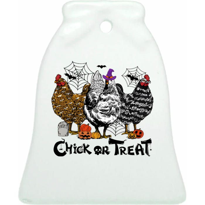 Chick Or Treat Halloween Spooky Chicken Ceramic Bell Ornament