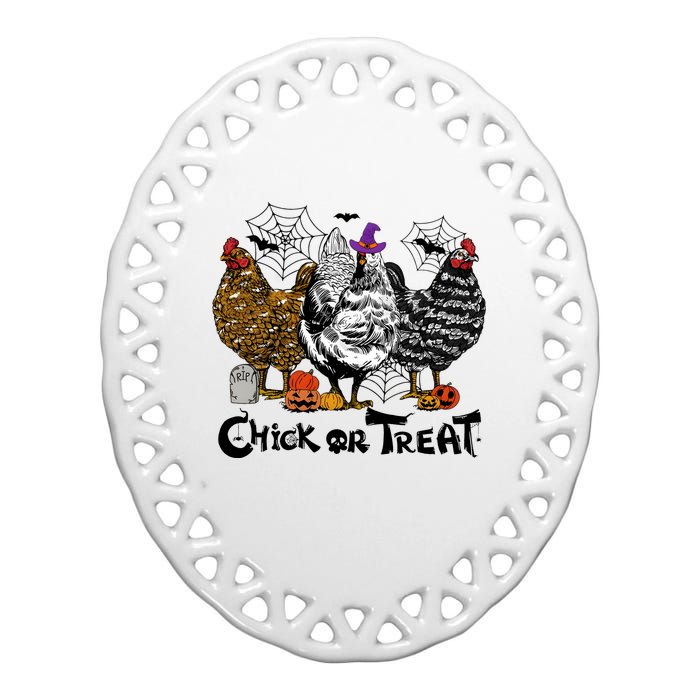 Chick Or Treat Halloween Spooky Chicken Ceramic Oval Ornament