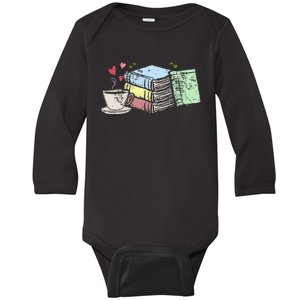 Cup Of Tea Coffee And Book Lover Baby Long Sleeve Bodysuit