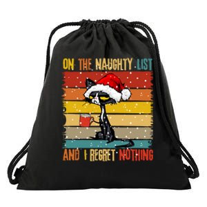 Cat On The List Of Naughty And I Regret Nothing Christmas Drawstring Bag