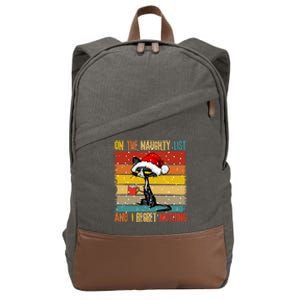 Cat On The List Of Naughty And I Regret Nothing Christmas Cotton Canvas Backpack