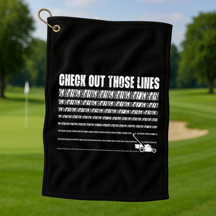 Check Out Those Lines Lawn Mower Lawnmower Funny Golf Towel
