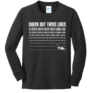 Check Out Those Lines Lawn Mower Lawnmower Funny Kids Long Sleeve Shirt