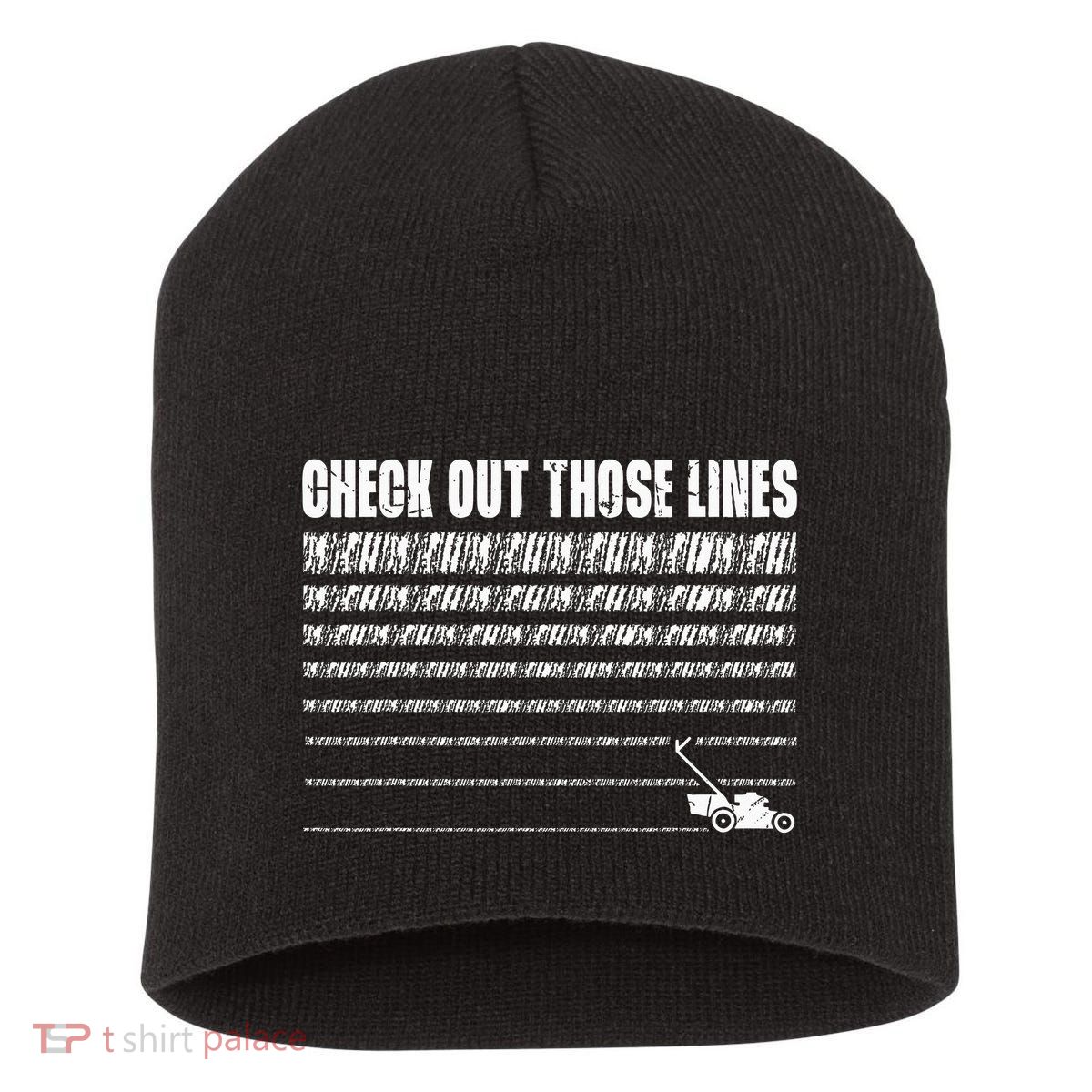 Check Out Those Lines Lawn Mower Lawnmower Funny Short Acrylic Beanie