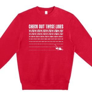 Check Out Those Lines Lawn Mower Lawnmower Funny Premium Crewneck Sweatshirt