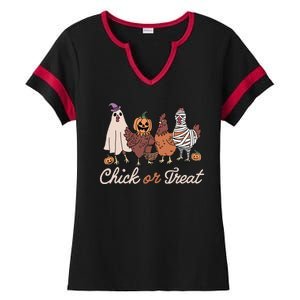 Chick Or Treat Halloween Witch Spooky Chicken Ladies Halftime Notch Neck Tee