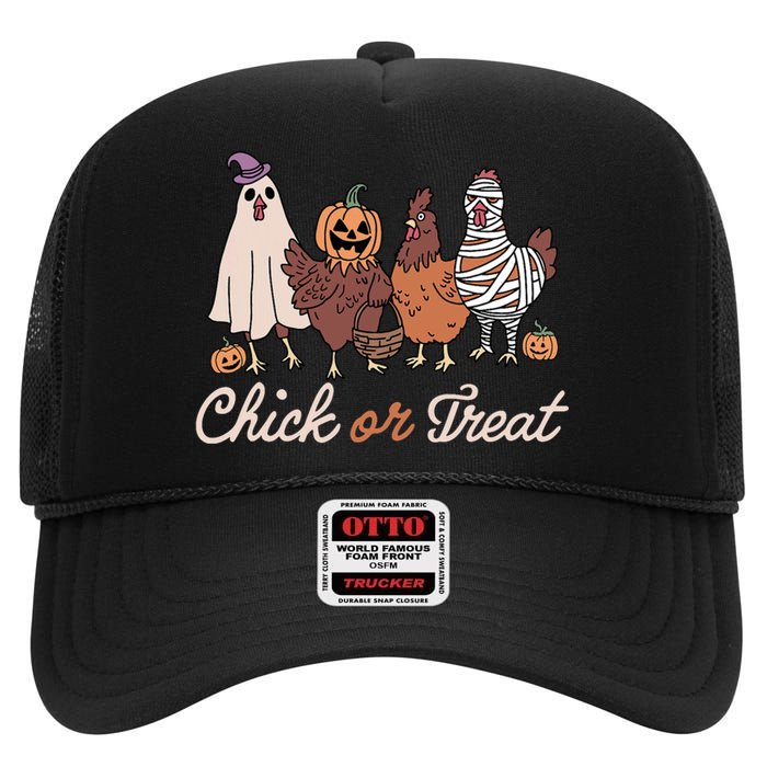 Chick Or Treat Halloween Witch Spooky Chicken High Crown Mesh Back Trucker Hat