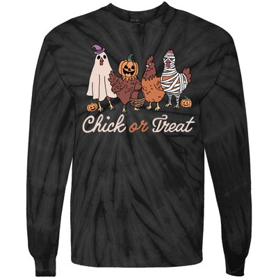 Chick Or Treat Halloween Witch Spooky Chicken Tie-Dye Long Sleeve Shirt