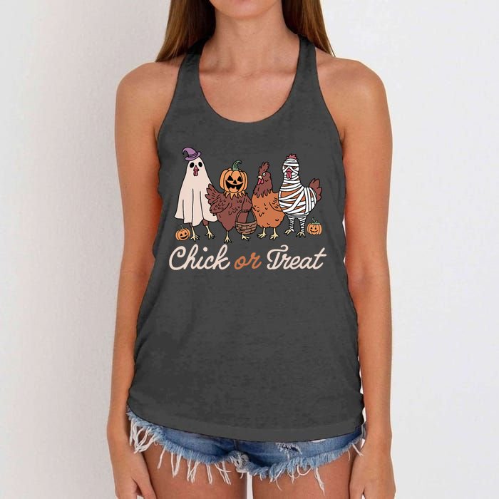 Chick Or Treat Halloween Witch Spooky Chicken Women's Knotted Racerback Tank