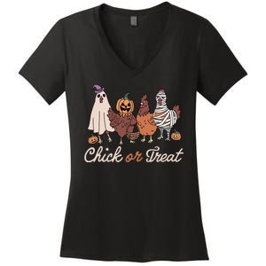 Chick Or Treat Halloween Witch Spooky Chicken Women's V-Neck T-Shirt